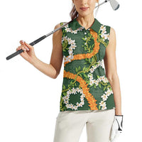 Aloha Festive Hawaii Women Sleeveless Polo Shirt Mokihana - Maile and Ilima on Forest Green LT7 - Polynesian Pride