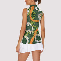 Aloha Festive Hawaii Women Sleeveless Polo Shirt Mokihana - Maile and Ilima on Forest Green LT7 - Polynesian Pride