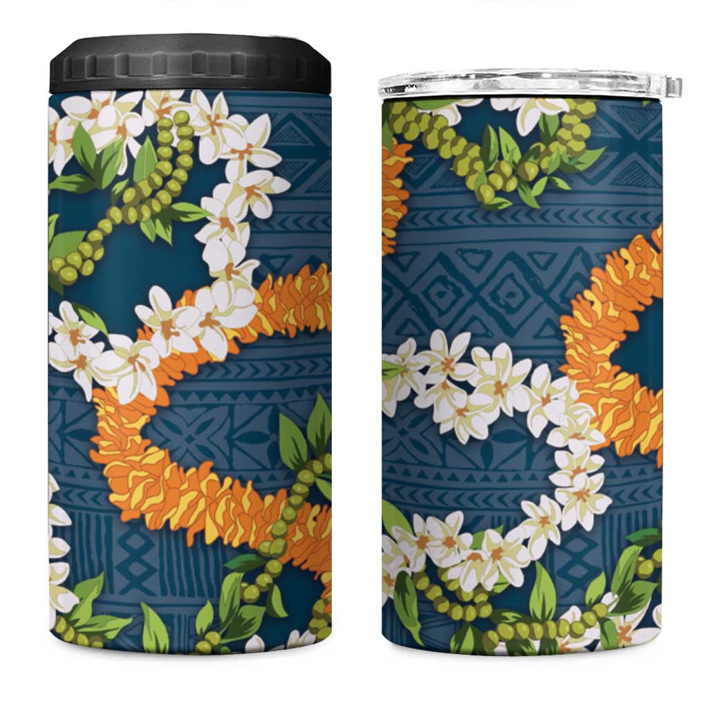 Aloha Festive Hawaii 4 in 1 Can Cooler Tumbler Mokihana - Maile and Ilima on Navy Blue LT7 One Size: 16 oz Navy Blue - Polynesian Pride