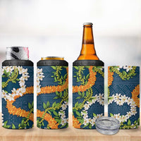Aloha Festive Hawaii 4 in 1 Can Cooler Tumbler Mokihana - Maile and Ilima on Navy Blue LT7 - Polynesian Pride