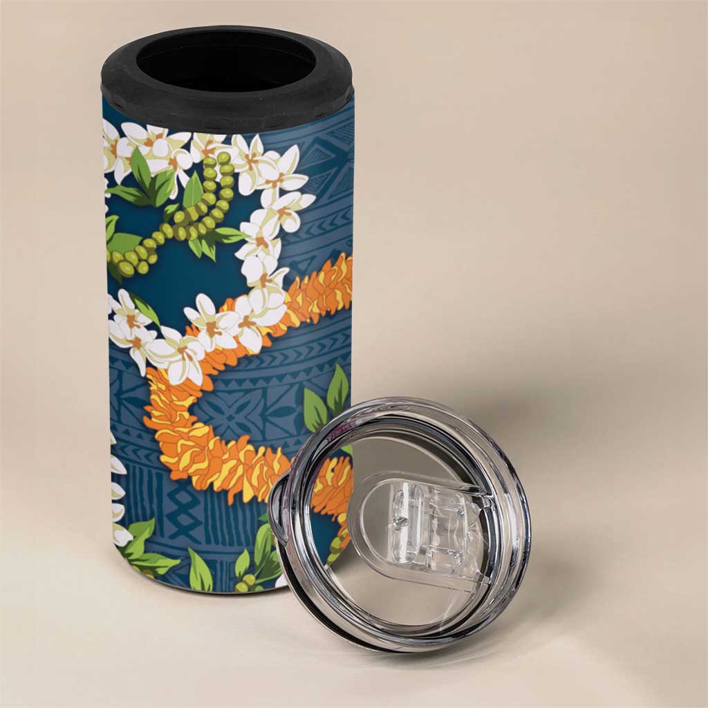 Aloha Festive Hawaii 4 in 1 Can Cooler Tumbler Mokihana - Maile and Ilima on Navy Blue LT7 - Polynesian Pride