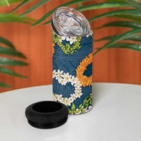 Aloha Festive Hawaii 4 in 1 Can Cooler Tumbler Mokihana - Maile and Ilima on Navy Blue LT7 - Polynesian Pride
