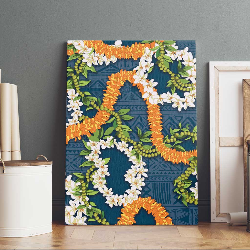 Aloha Festive Hawaii Canvas Wall Art Mokihana - Maile and Ilima on Navy Blue - Polynesian Pride