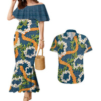 Aloha Festive Hawaii Couples Matching Mermaid Dress and Hawaiian Shirt Mokihana - Maile and Ilima on Navy Blue LT7 Navy Blue - Polynesian Pride
