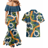 Aloha Festive Hawaii Couples Matching Mermaid Dress and Hawaiian Shirt Mokihana - Maile and Ilima on Navy Blue LT7 - Polynesian Pride