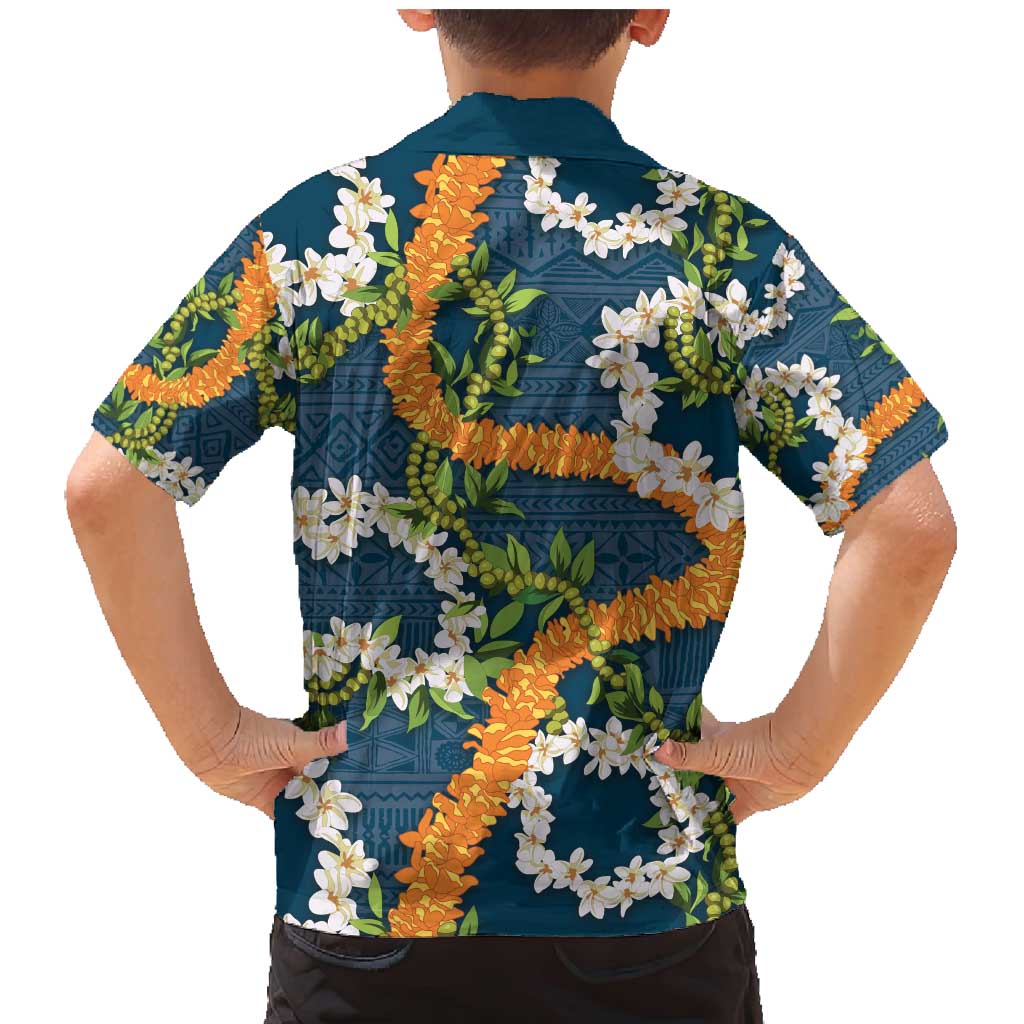 Aloha Festive Hawaii Family Matching Mermaid Dress and Hawaiian Shirt Mokihana - Maile and Ilima on Navy Blue LT7 - Polynesian Pride