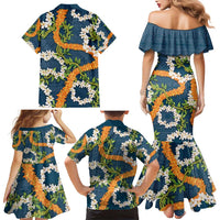 Aloha Festive Hawaii Family Matching Mermaid Dress and Hawaiian Shirt Mokihana - Maile and Ilima on Navy Blue LT7 - Polynesian Pride