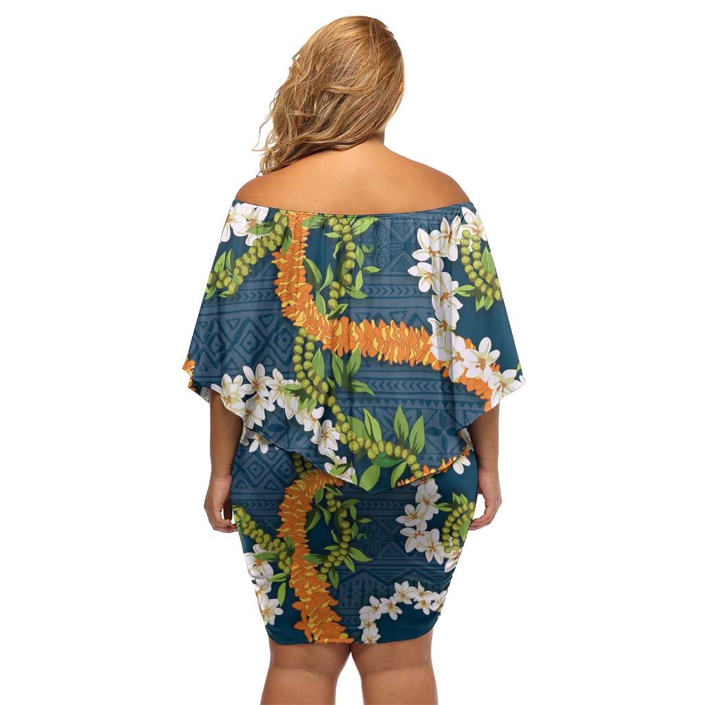 Aloha Festive Hawaii Family Matching Off Shoulder Short Dress and Hawaiian Shirt Mokihana - Maile and Ilima on Navy Blue LT7 - Polynesian Pride