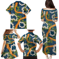 Aloha Festive Hawaii Family Matching Puletasi and Hawaiian Shirt Mokihana - Maile and Ilima on Navy Blue LT7 - Polynesian Pride