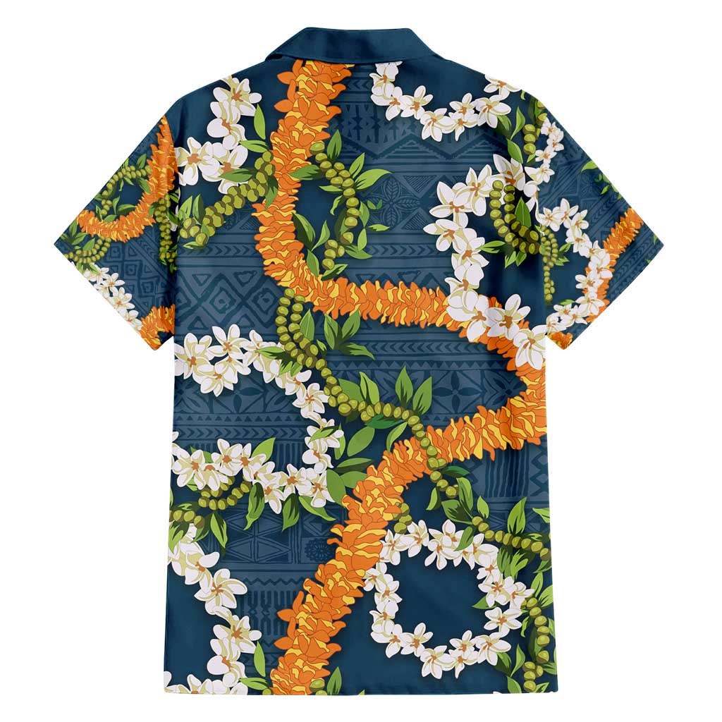 Aloha Festive Hawaii Family Matching Short Sleeve Bodycon Dress and Hawaiian Shirt Mokihana - Maile and Ilima on Navy Blue LT7 - Polynesian Pride