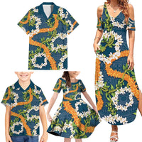 Aloha Festive Hawaii Family Matching Summer Maxi Dress and Hawaiian Shirt Mokihana - Maile and Ilima on Navy Blue LT7 - Polynesian Pride