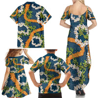 Aloha Festive Hawaii Family Matching Summer Maxi Dress and Hawaiian Shirt Mokihana - Maile and Ilima on Navy Blue LT7 - Polynesian Pride