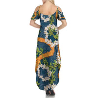 Aloha Festive Hawaii Family Matching Summer Maxi Dress and Hawaiian Shirt Mokihana - Maile and Ilima on Navy Blue LT7 - Polynesian Pride
