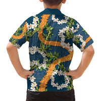 Aloha Festive Hawaii Family Matching Tank Maxi Dress and Hawaiian Shirt Mokihana - Maile and Ilima on Navy Blue LT7 - Polynesian Pride