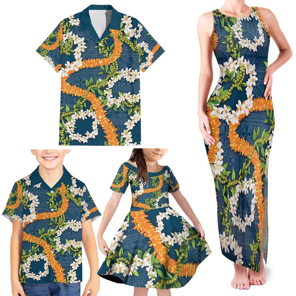 Aloha Festive Hawaii Family Matching Tank Maxi Dress and Hawaiian Shirt Mokihana - Maile and Ilima on Navy Blue LT7 - Polynesian Pride