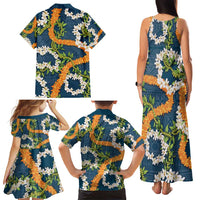 Aloha Festive Hawaii Family Matching Tank Maxi Dress and Hawaiian Shirt Mokihana - Maile and Ilima on Navy Blue LT7 - Polynesian Pride