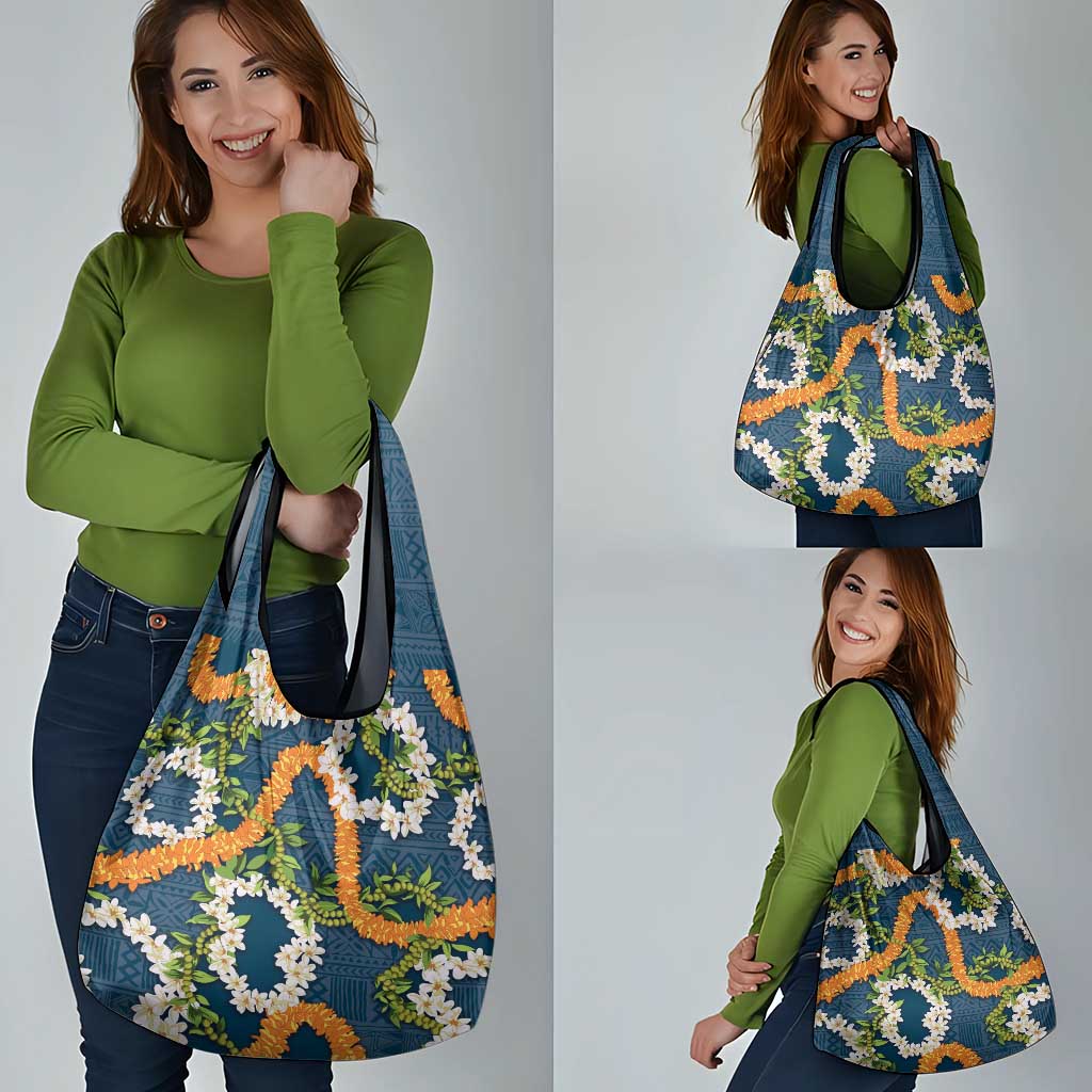 Aloha Festive Hawaii Grocery Bag Mokihana - Maile and Ilima on Navy Blue - Polynesian Pride