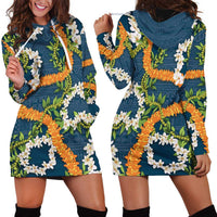 Aloha Festive Hawaii Hoodie Dress Mokihana - Maile and Ilima on Navy Blue LT7 - Polynesian Pride