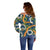 Aloha Festive Hawaii Off Shoulder Sweater Mokihana - Maile and Ilima on Navy Blue - Polynesian Pride