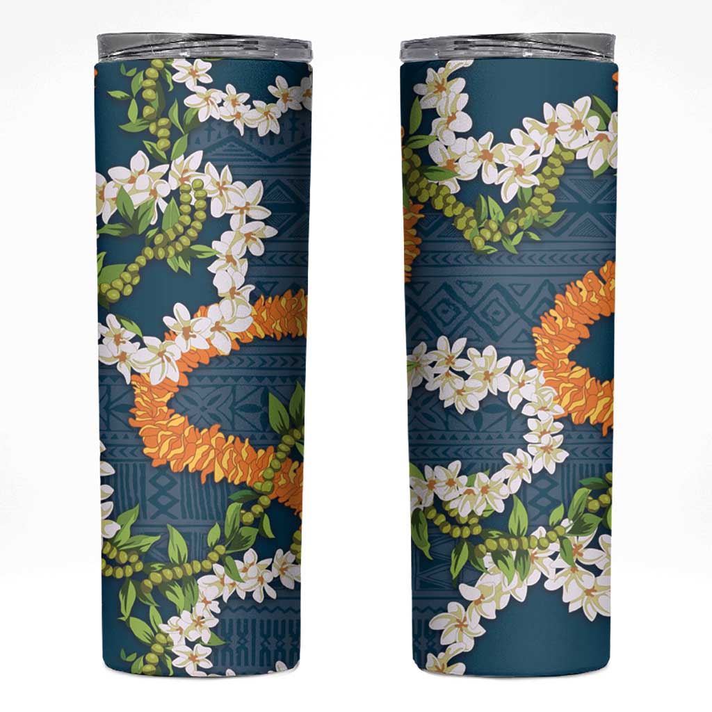 Aloha Festive Hawaii Skinny Tumbler Mokihana - Maile and Ilima on Navy Blue LT7 Navy Blue - Polynesian Pride