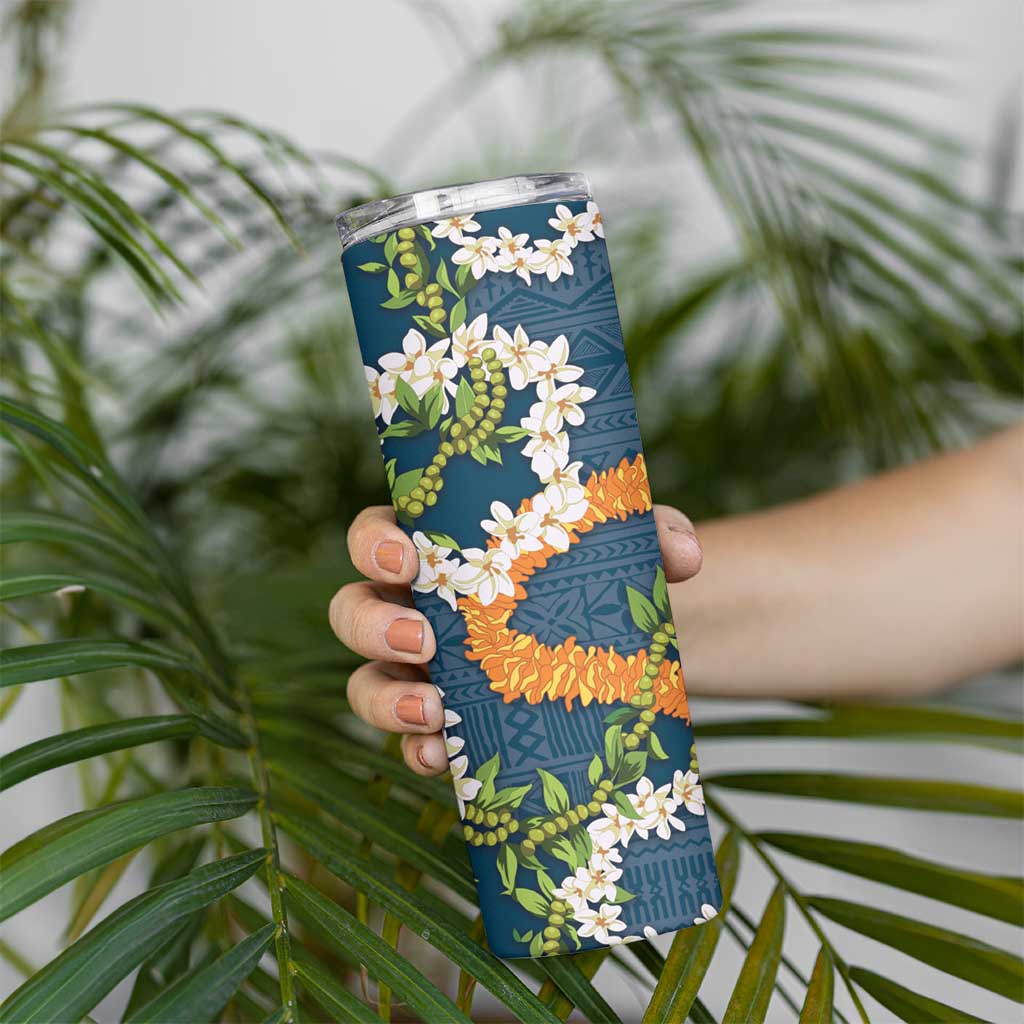 Aloha Festive Hawaii Skinny Tumbler Mokihana - Maile and Ilima on Navy Blue LT7 - Polynesian Pride