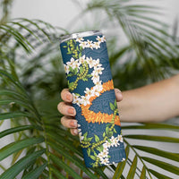Aloha Festive Hawaii Skinny Tumbler Mokihana - Maile and Ilima on Navy Blue LT7 - Polynesian Pride