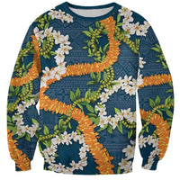 Aloha Festive Hawaii Sweatshirt Mokihana - Maile and Ilima on Navy Blue LT7 Unisex Navy Blue - Polynesian Pride