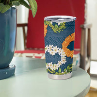 Aloha Festive Hawaii Tumbler Cup Mokihana - Maile and Ilima on Navy Blue - Polynesian Pride