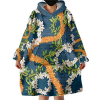 Aloha Festive Hawaii Wearable Blanket Hoodie Mokihana - Maile and Ilima on Navy Blue LT7 - Polynesian Pride