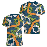 Aloha Festive Hawaii Women V-Neck T-Shirt Mokihana - Maile and Ilima on Navy Blue LT7 - Polynesian Pride