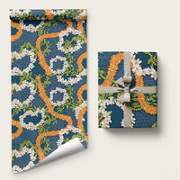 Aloha Festive Hawaii Wrapping Paper Mokihana - Maile and Ilima on Navy Blue