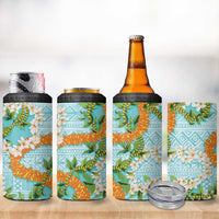 Aloha Festive Hawaii 4 in 1 Can Cooler Tumbler Mokihana - Maile and Ilima on Turquoise LT7 - Polynesian Pride