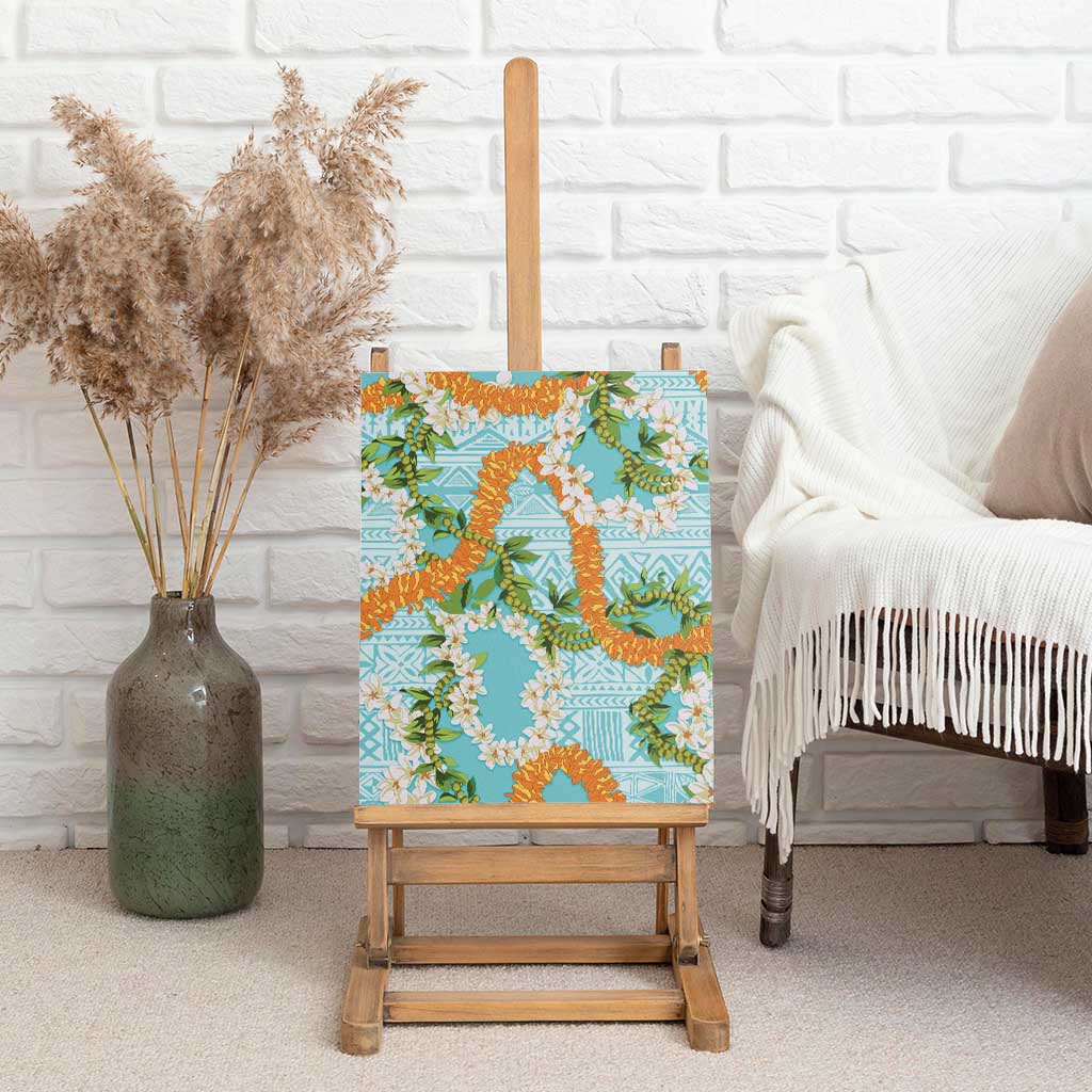 Aloha Festive Hawaii Canvas Wall Art Mokihana - Maile and Ilima on Turquoise - Polynesian Pride