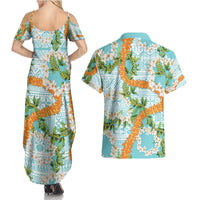 Aloha Festive Hawaii Couples Matching Summer Maxi Dress and Hawaiian Shirt Mokihana - Maile and Ilima on Turquoise LT7 - Polynesian Pride