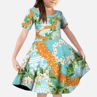 Aloha Festive Hawaii Family Matching Mermaid Dress and Hawaiian Shirt Mokihana - Maile and Ilima on Turquoise LT7 Daughter's Dress Turquoise - Polynesian Pride