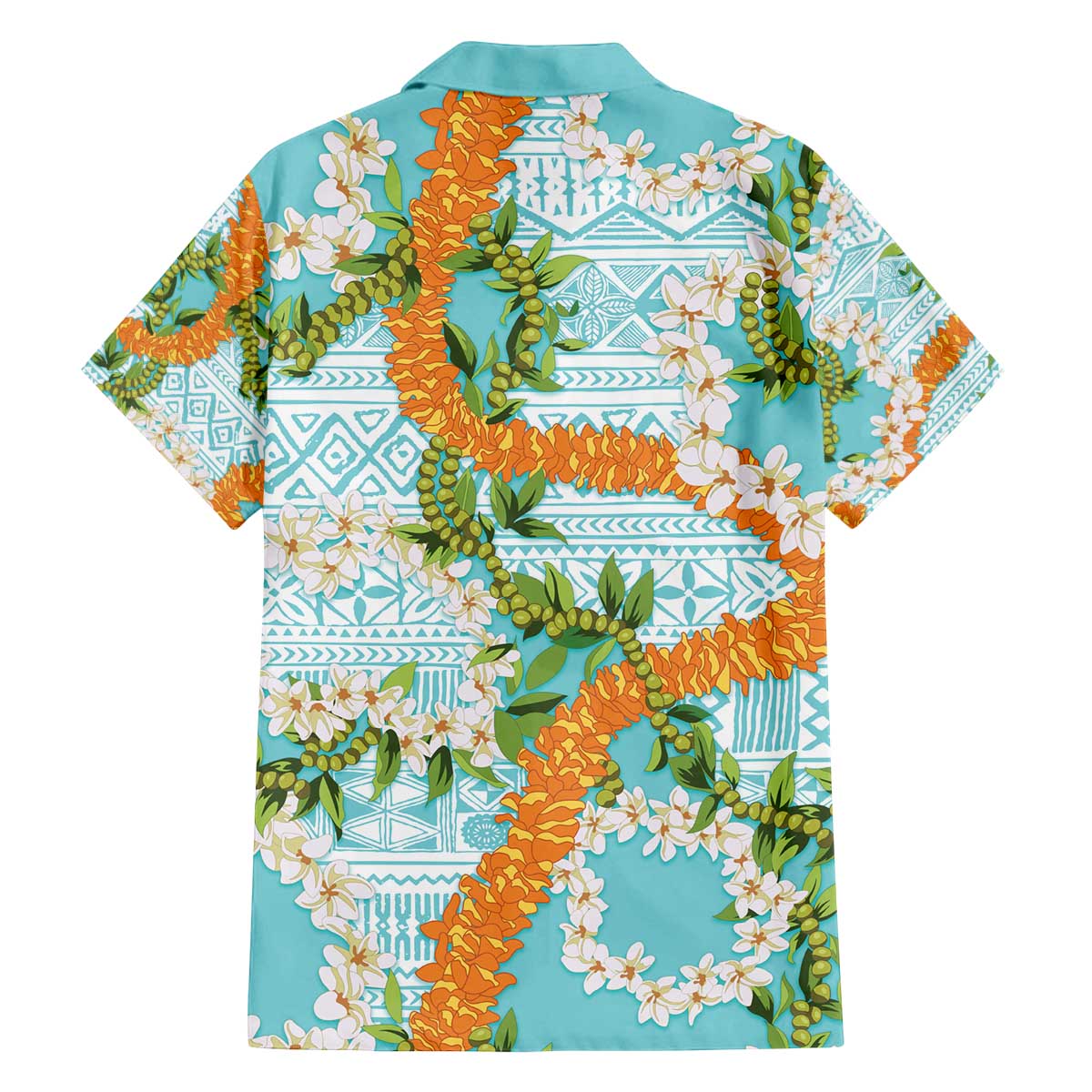 Aloha Festive Hawaii Family Matching Off The Shoulder Long Sleeve Dress and Hawaiian Shirt Mokihana - Maile and Ilima on Turquoise LT7 - Polynesian Pride