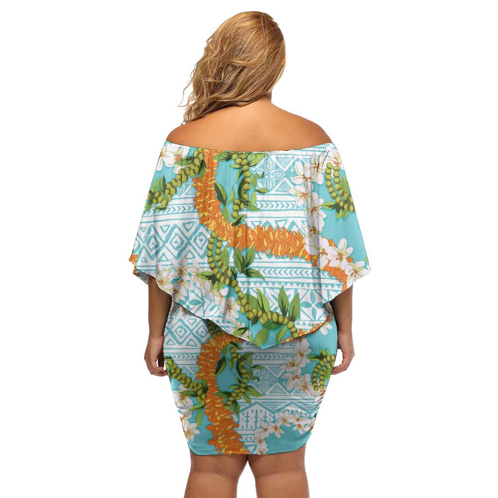 Aloha Festive Hawaii Family Matching Off Shoulder Short Dress and Hawaiian Shirt Mokihana - Maile and Ilima on Turquoise LT7 - Polynesian Pride
