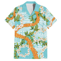 Aloha Festive Hawaii Family Matching Puletasi and Hawaiian Shirt Mokihana - Maile and Ilima on Turquoise LT7 Dad's Shirt - Short Sleeve Turquoise - Polynesian Pride