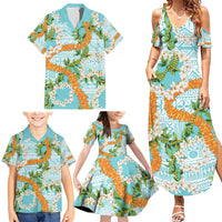 Aloha Festive Hawaii Family Matching Summer Maxi Dress and Hawaiian Shirt Mokihana - Maile and Ilima on Turquoise LT7 - Polynesian Pride
