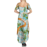 Aloha Festive Hawaii Family Matching Summer Maxi Dress and Hawaiian Shirt Mokihana - Maile and Ilima on Turquoise LT7 - Polynesian Pride
