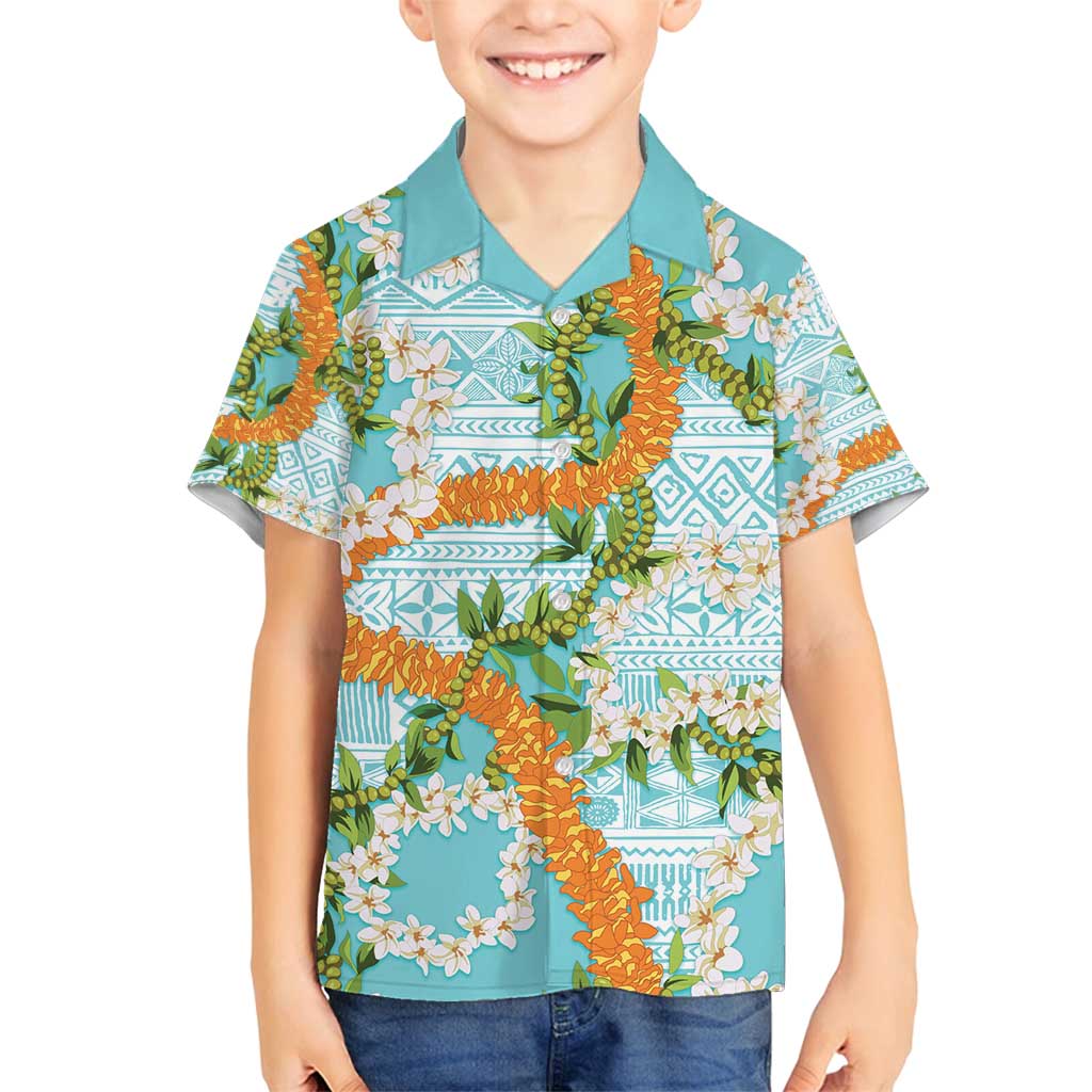 Aloha Festive Hawaii Family Matching Summer Maxi Dress and Hawaiian Shirt Mokihana - Maile and Ilima on Turquoise LT7 Son's Shirt Turquoise - Polynesian Pride