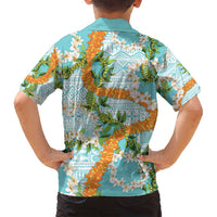 Aloha Festive Hawaii Family Matching Tank Maxi Dress and Hawaiian Shirt Mokihana - Maile and Ilima on Turquoise LT7 - Polynesian Pride