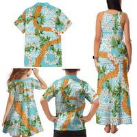 Aloha Festive Hawaii Family Matching Tank Maxi Dress and Hawaiian Shirt Mokihana - Maile and Ilima on Turquoise LT7 - Polynesian Pride