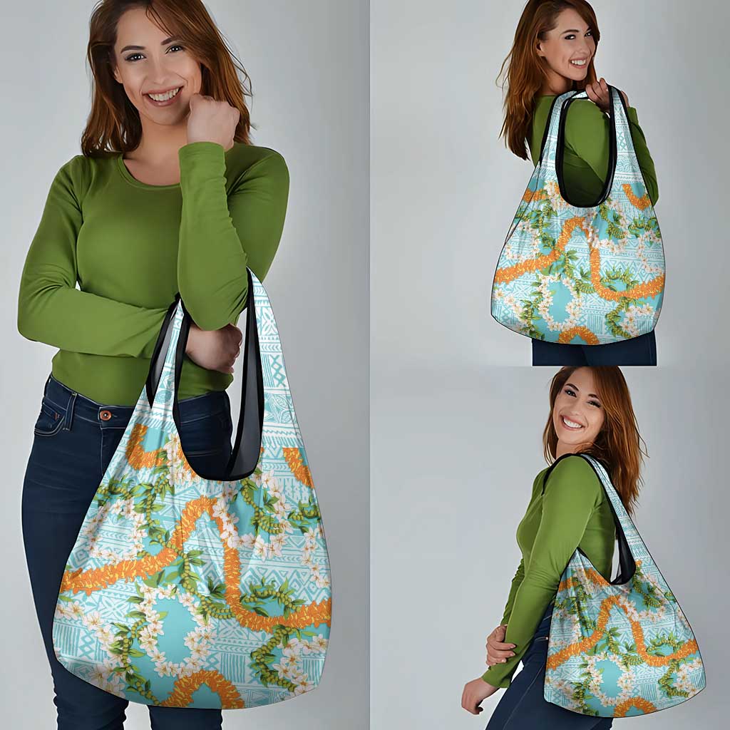 Aloha Festive Hawaii Grocery Bag Mokihana - Maile and Ilima on Turquoise - Polynesian Pride
