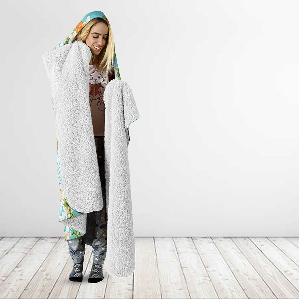 Aloha Festive Hawaii Hooded Blanket Mokihana - Maile and Ilima on Turquoise - Polynesian Pride