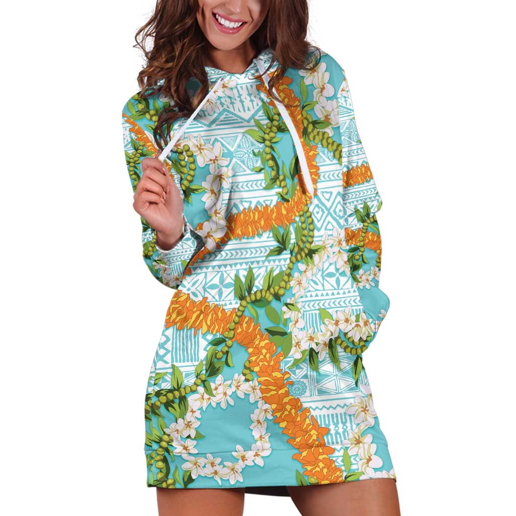 Aloha Festive Hawaii Hoodie Dress Mokihana - Maile and Ilima on Turquoise LT7 Turquoise - Polynesian Pride