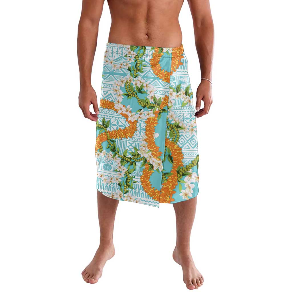 Aloha Festive Hawaii Lavalava Mokihana - Maile and Ilima on Turquoise - Polynesian Pride