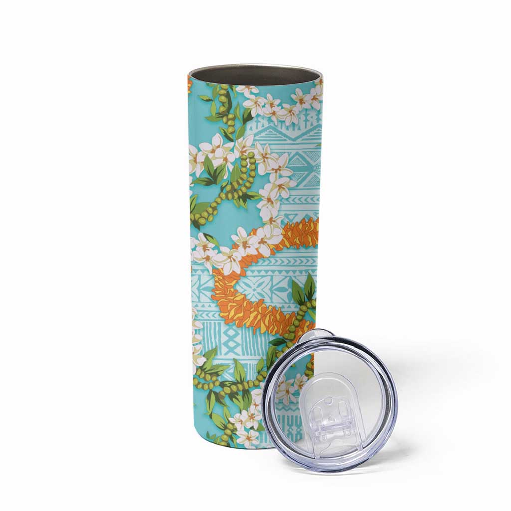 Aloha Festive Hawaii Skinny Tumbler Mokihana - Maile and Ilima on Turquoise LT7 - Polynesian Pride