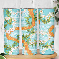 Aloha Festive Hawaii Skinny Tumbler Mokihana - Maile and Ilima on Turquoise LT7 - Polynesian Pride