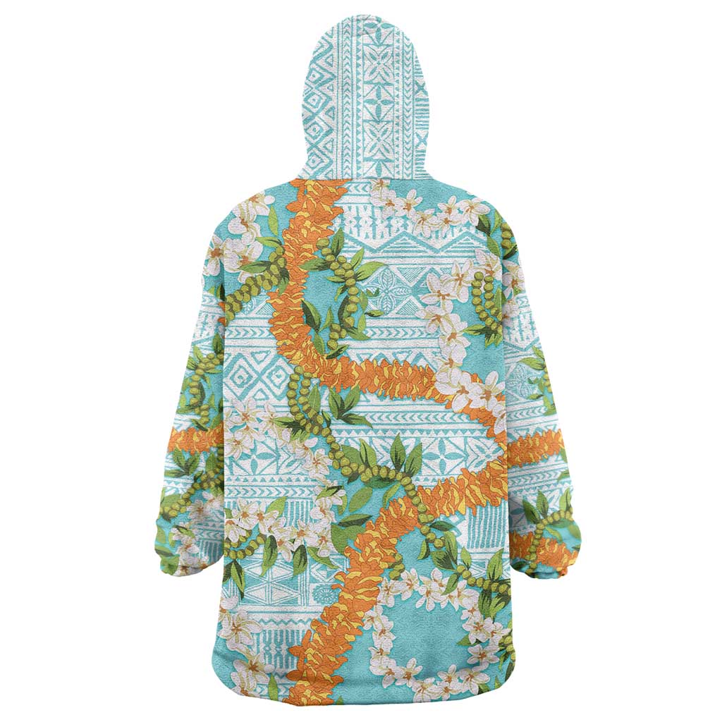 Aloha Festive Hawaii Wearable Blanket Hoodie Mokihana - Maile and Ilima on Turquoise LT7 - Polynesian Pride